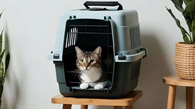 cat in a top loaded cat carrier